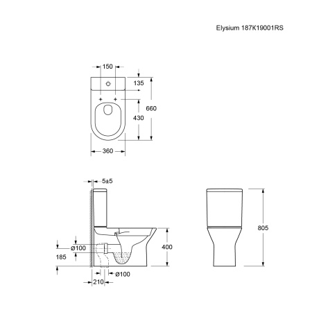 Унитаз напольный с бачком Ambassador Elysium 187K19001RS белый с сиденьем безободковый каскадный смыв